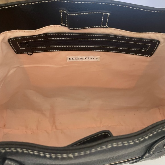 VTG Ellen Tracy Large Black Handbag with Peach Interior Chic Boho   Buissness - Picture 7 of 15